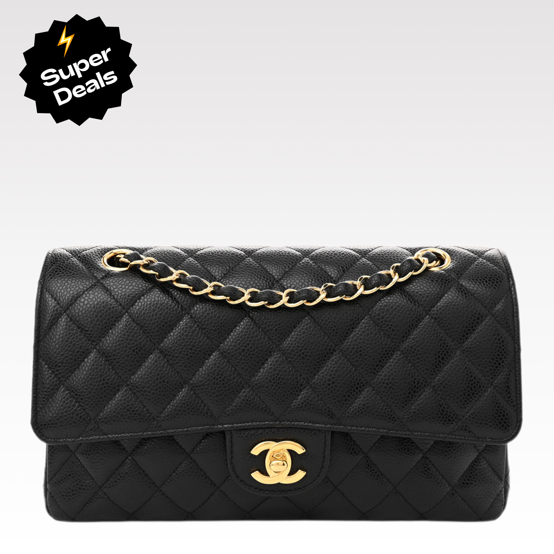 CC Inspired Classic Flag Bag Medium Classic Double Flap Bag Black Caviar Gold Hardware - Bag - Gorchic - $125.99