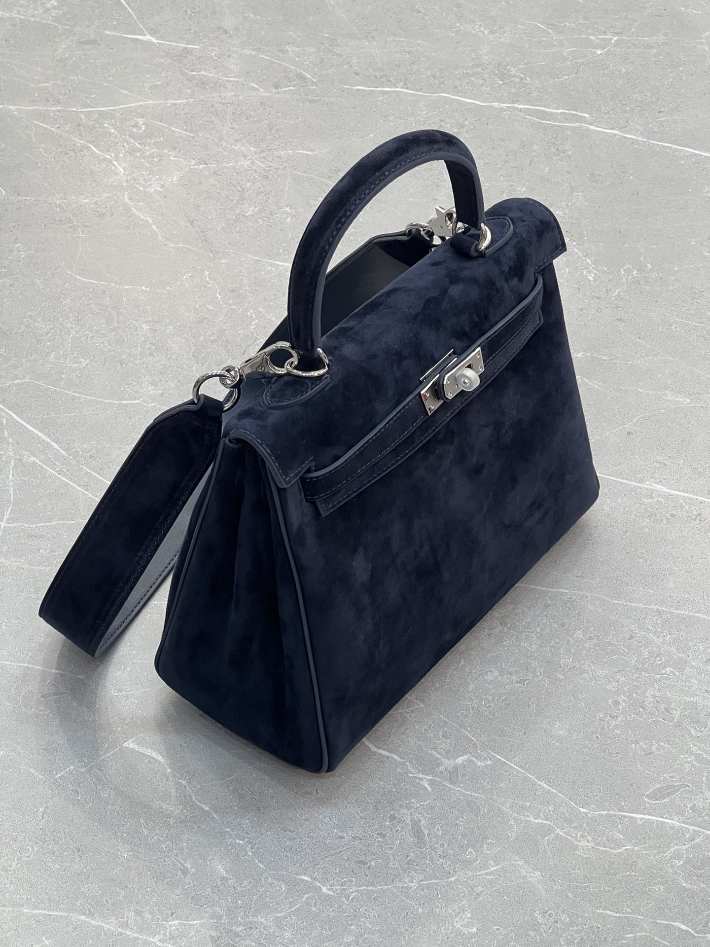 H-Inspired Kelly Haze Blue Suede - Handbags - Gorchic - $230.99