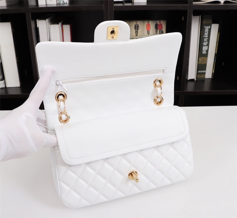 CC Inspired Classic Double Flap Bag White Golden Hardware - Bag - Gorchic - $122.99