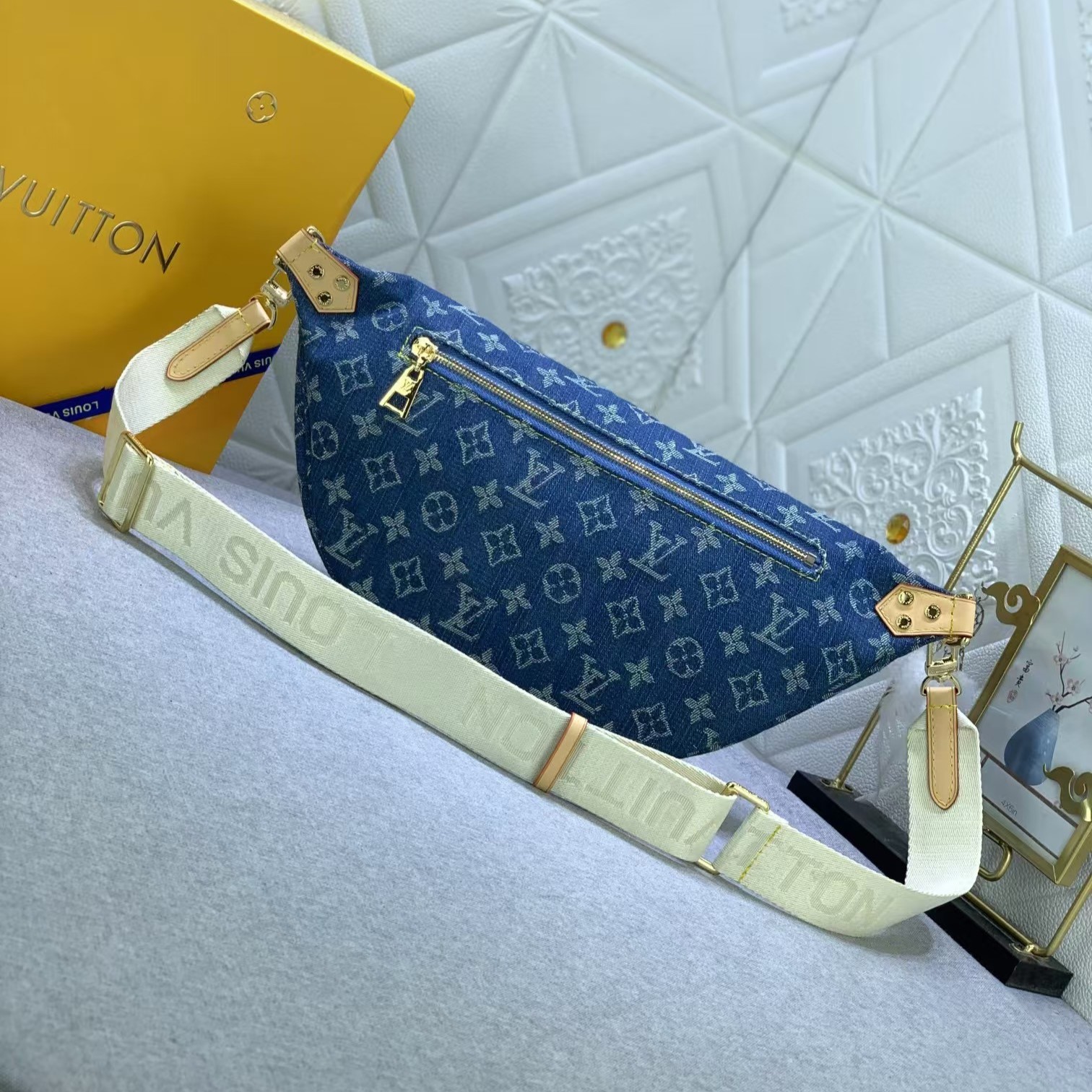 Designer Monogram Denim High Rise Bumbag Blue - Gorchic - $136.99