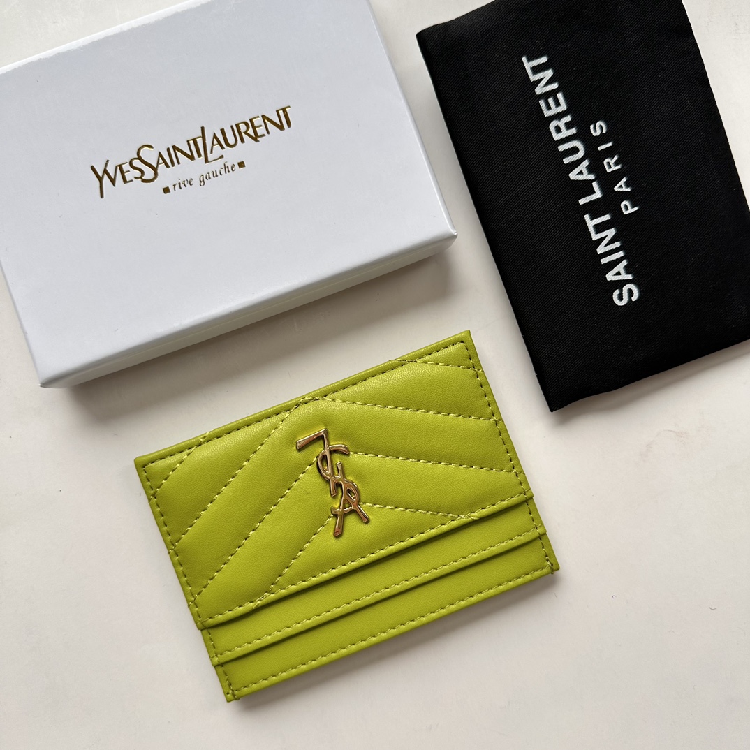 Lady Designer CASSANDRE MATELASSÉ card case in lambskin -Green Wallet - Gorchic - $35.99