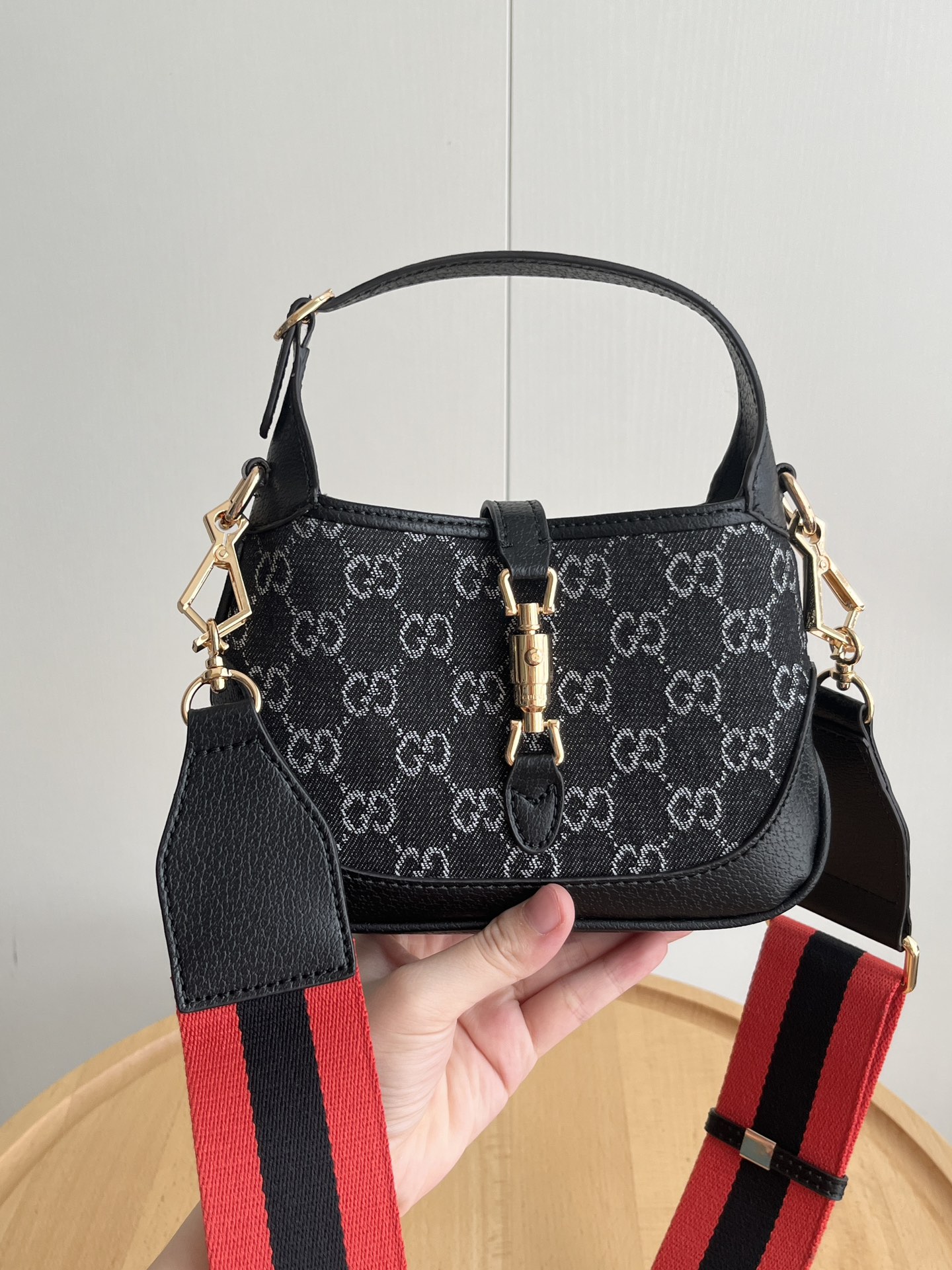 Double-G Mini Jackie 1961 Bag in Horsebit Black Denim and GHW - Bag - Gorchic - $121.99