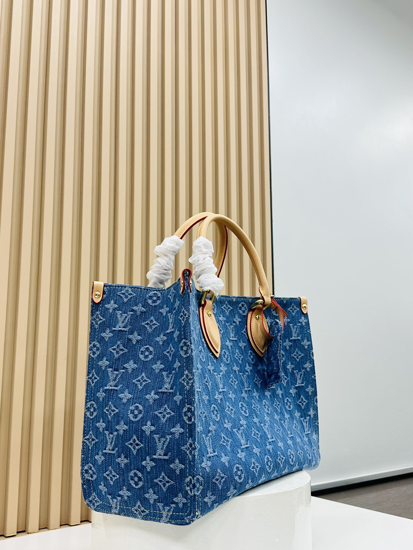 Designer Monogram Jacquard Denim Onthego MM Blue - Bag - Gorchic - $132.99