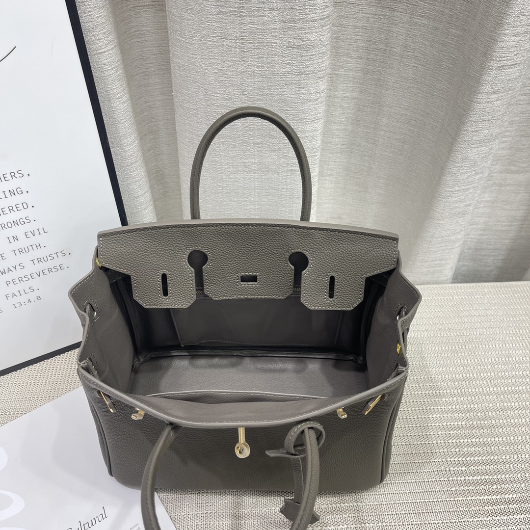 H-Inspired Birkin Togo Retourne Bag Golden Hardware-Light Grey Bag - Gorchic - $185.99