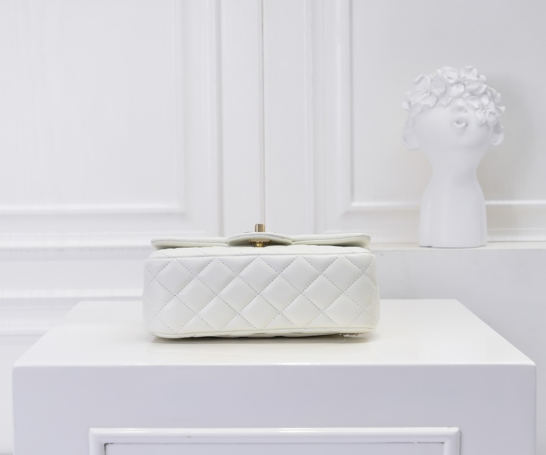 CC Inspired Classic Flag Bag Pearl Crush Mini Square White Calfskin Light Gold Hardware - Bag - Gorchic - $127.99