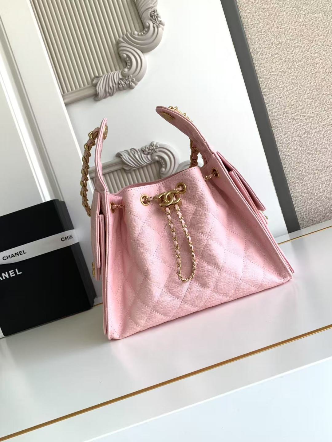 CC Inspired 25 Small Handbag Grained Calfskin & Gold-Tone Metal Pink -Bag - Gorchic - $152.99