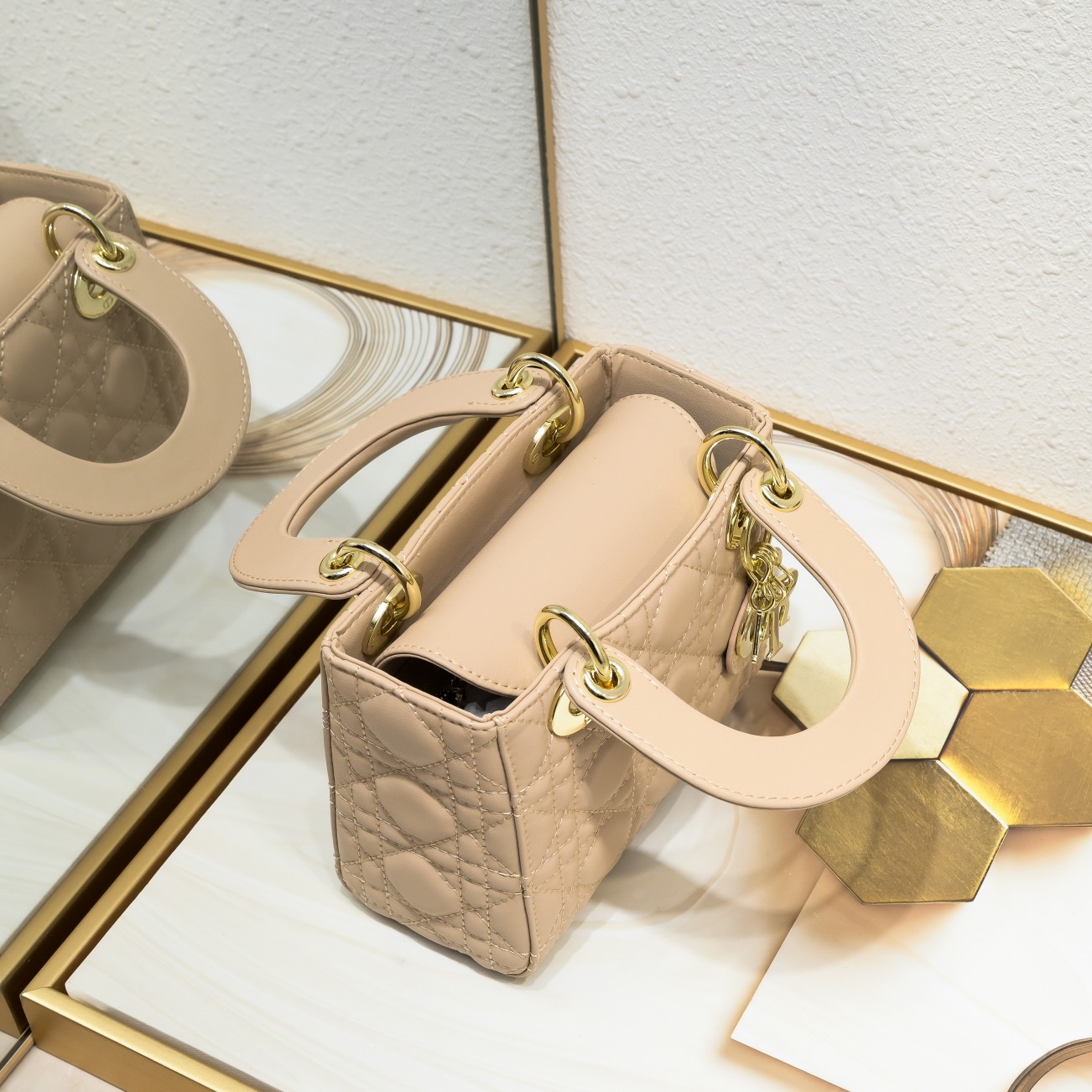 D Inspired Mini Lady D Inspired Bag Sand Pink Cannage Calfskin - Bag - Gorchic - $138.99