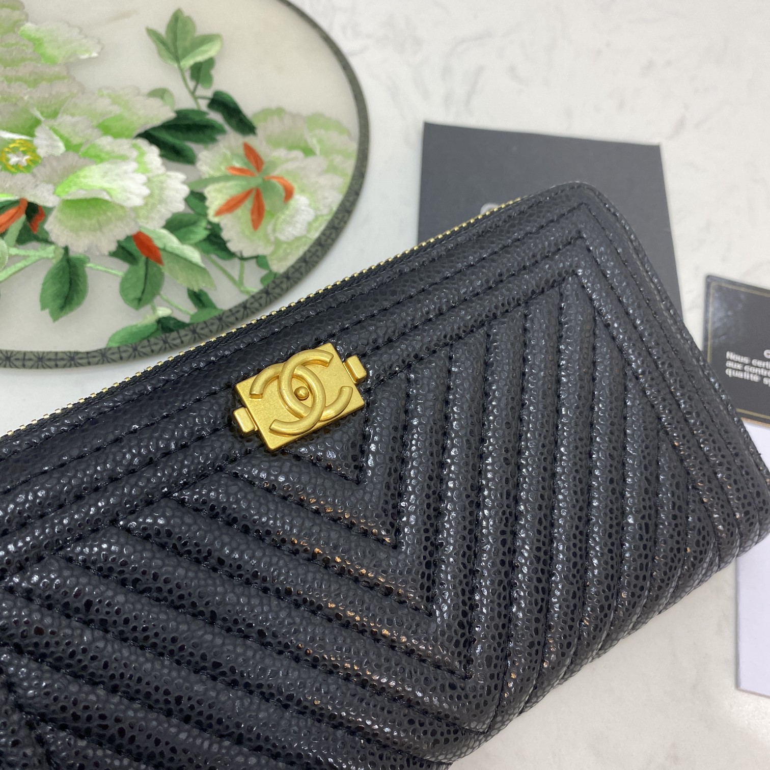 CC Inspired Caviar Chevron Quilted Wallet -Fishseed Pattern Gold Wallet - Gorchic - $52.99