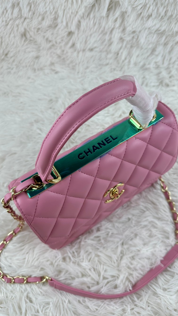 CC Inspired Top Handle Flap Bag Lambskin - Pink - Gorchic - $140.99