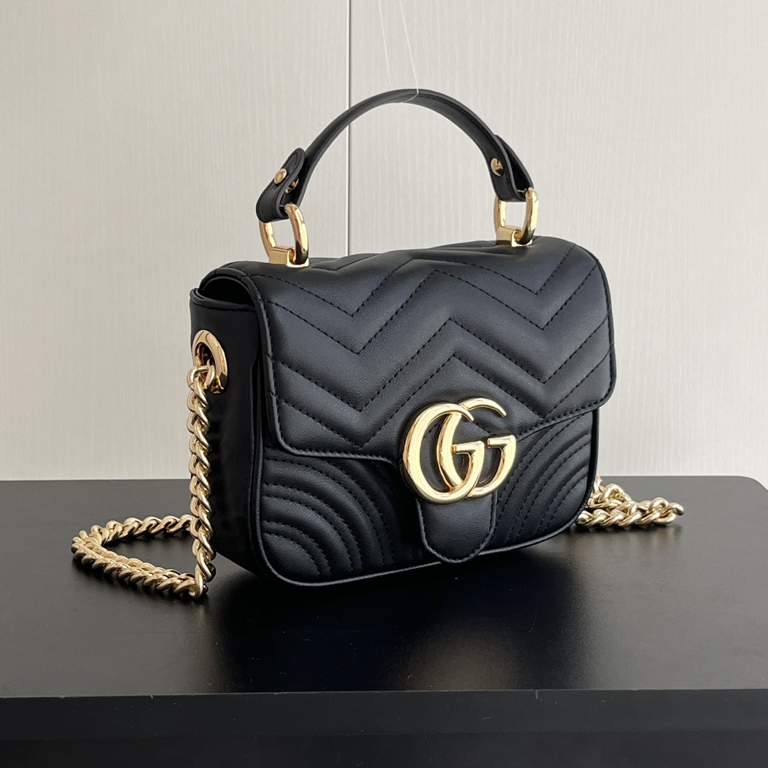 Double-G GG Marmont Mini Top Handle Bag-Black - Bag - Gorchic - $128.99