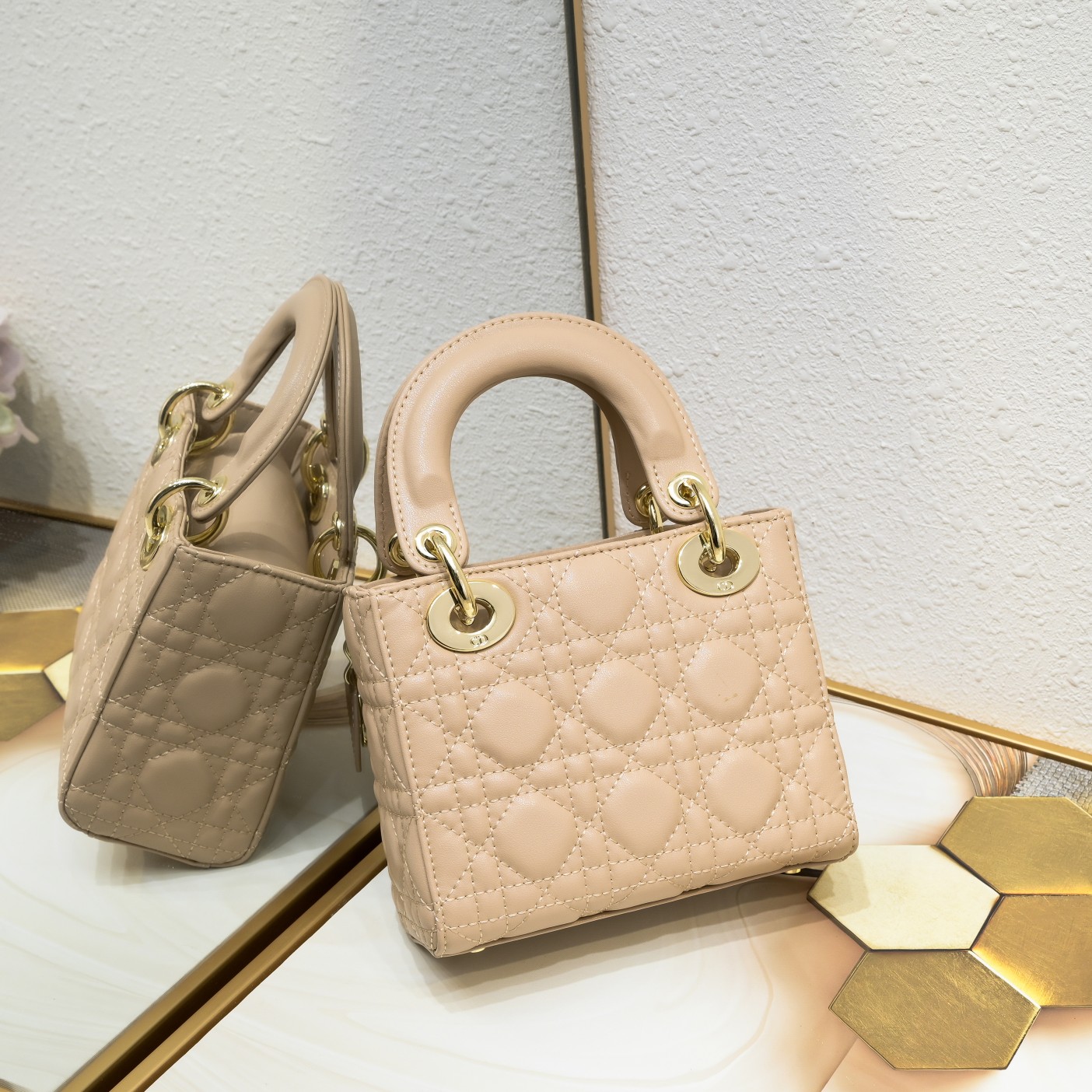 D Inspired Mini Lady D Inspired Bag Sand Pink Cannage Calfskin - Bag - Gorchic - $138.99