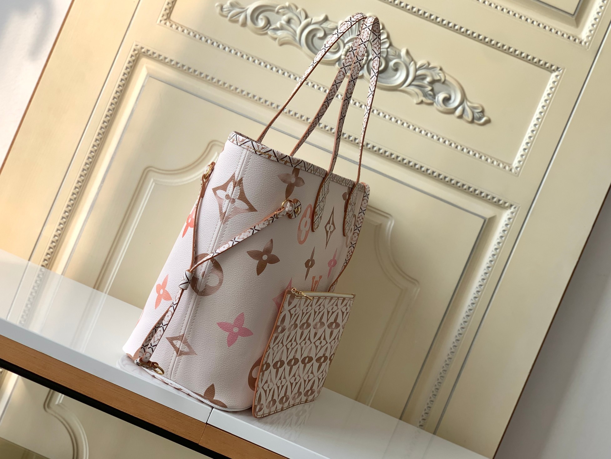 Designer Monogram Neverfull MM Shopping Bag - Pink and White Bag - Gorchic - $124.99