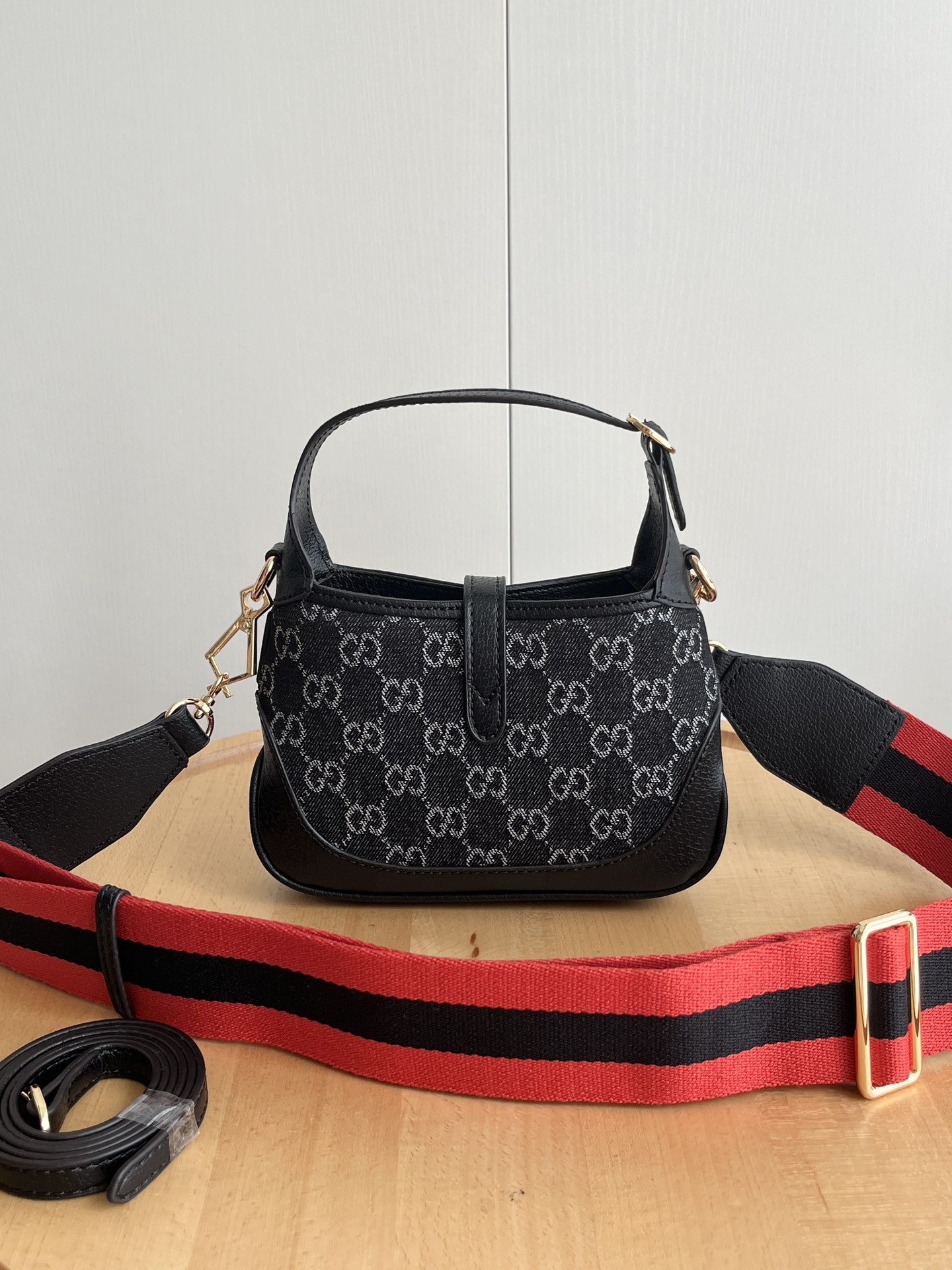 Double-G Mini Jackie 1961 Bag in Horsebit Black Denim and GHW - Bag - Gorchic - $121.99