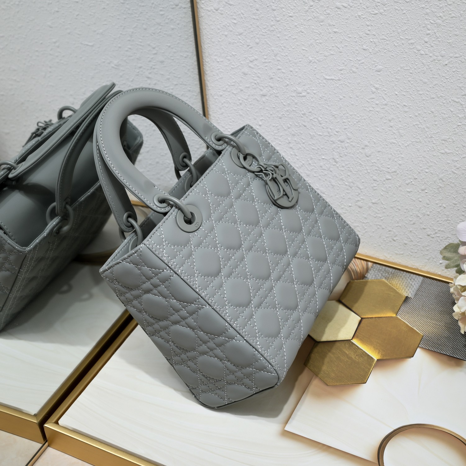 D Inspired Medium Lady D Inspired Bag Grey Ultramatte Calfskin - Bag - Gorchic - $146.99