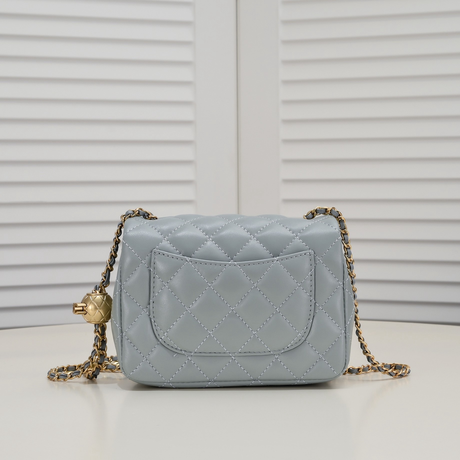 CC Inspired Classic Flag Bag Pearl Crush Mini Rectangular Flap Bag Light Blue Calfskin Antique Gold Hardware - Bag - Gorchic - $117.99