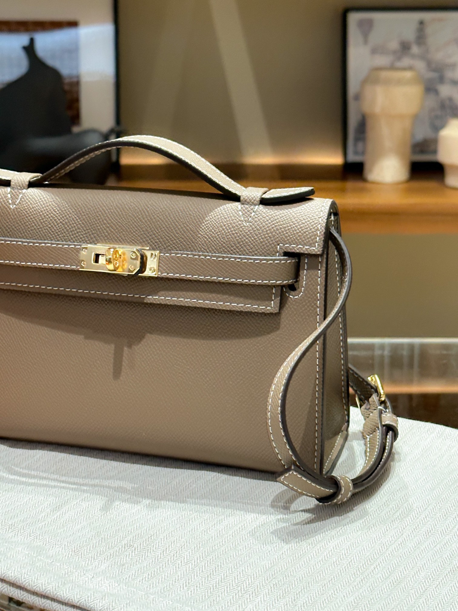 H-Inspired Kelly Mini 1st Kelly Pochette Generation Epsom Palm Leather-Elephant Grey - Gorchic - $146.99