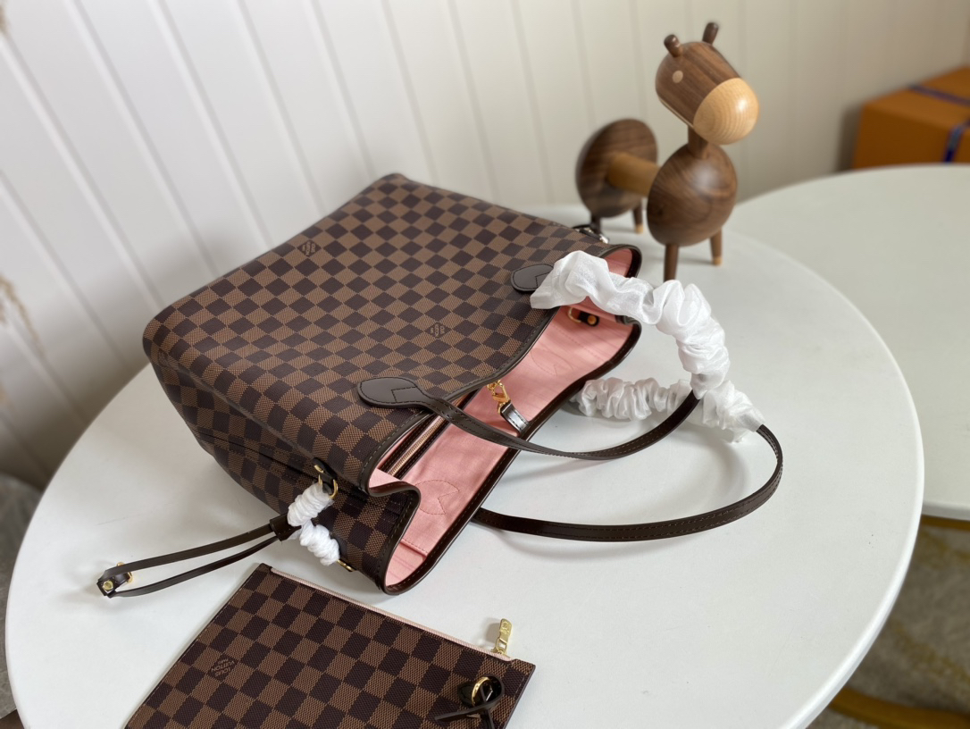 Designer Monogram  Damier Ebene Canvas Neverfull MM Rose Ballerine - Bag - Gorchic - $110.99