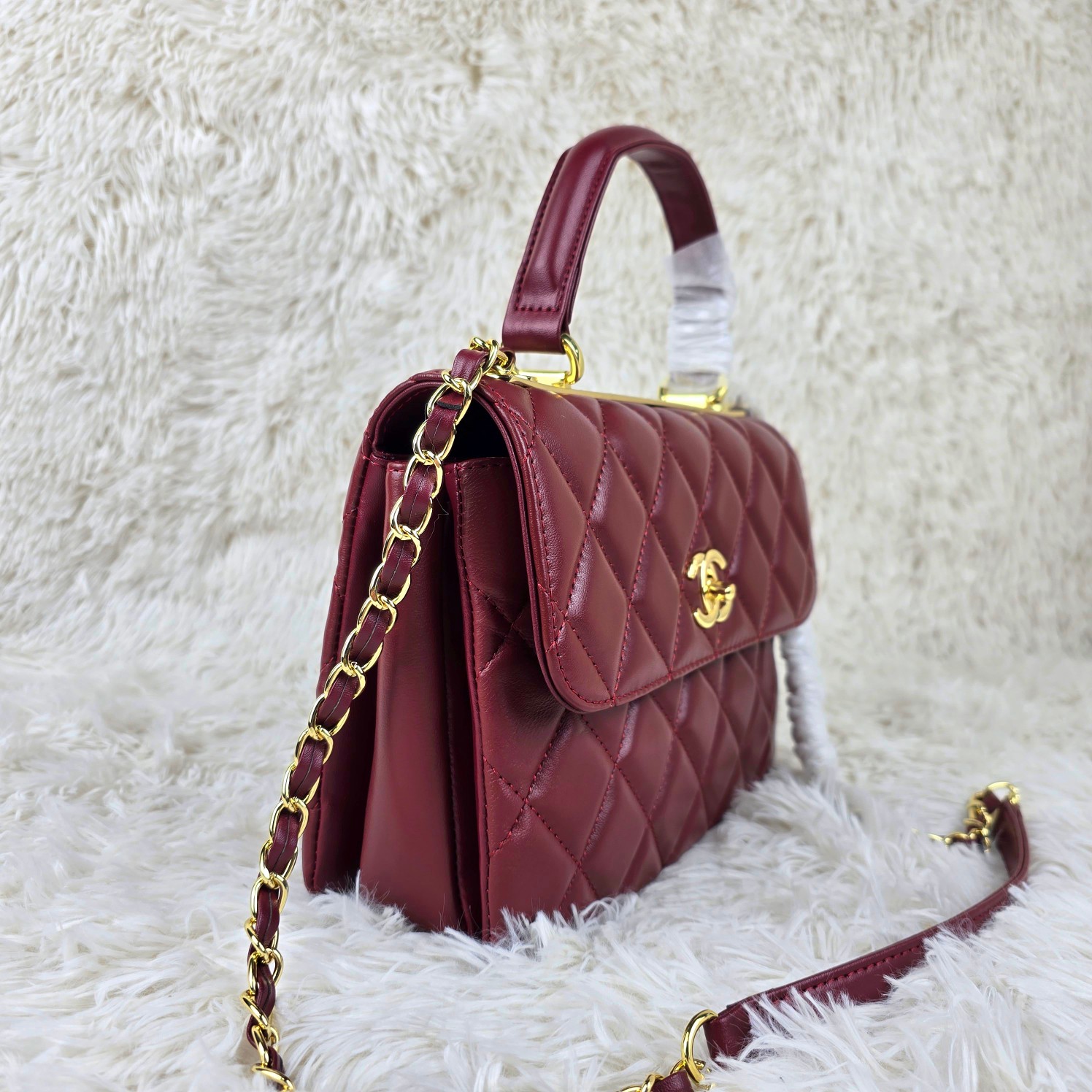 CC Inspired Top Handle Flap Bag Lambskin - Wine - Gorchic - $140.99