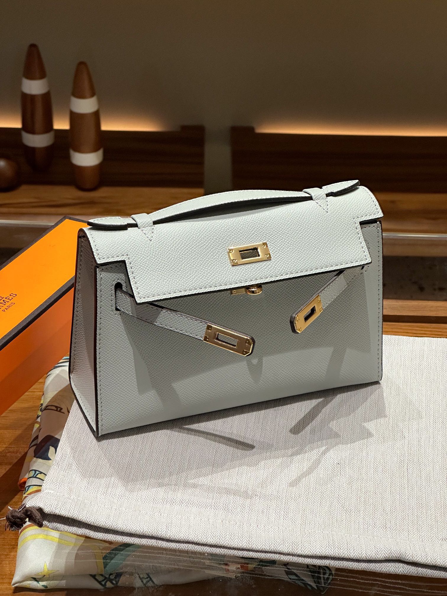 H-Inspired Kelly Mini 1st Kelly Pochette Generation Epsom Palm Leather-Light Blue - Gorchic - $146.99