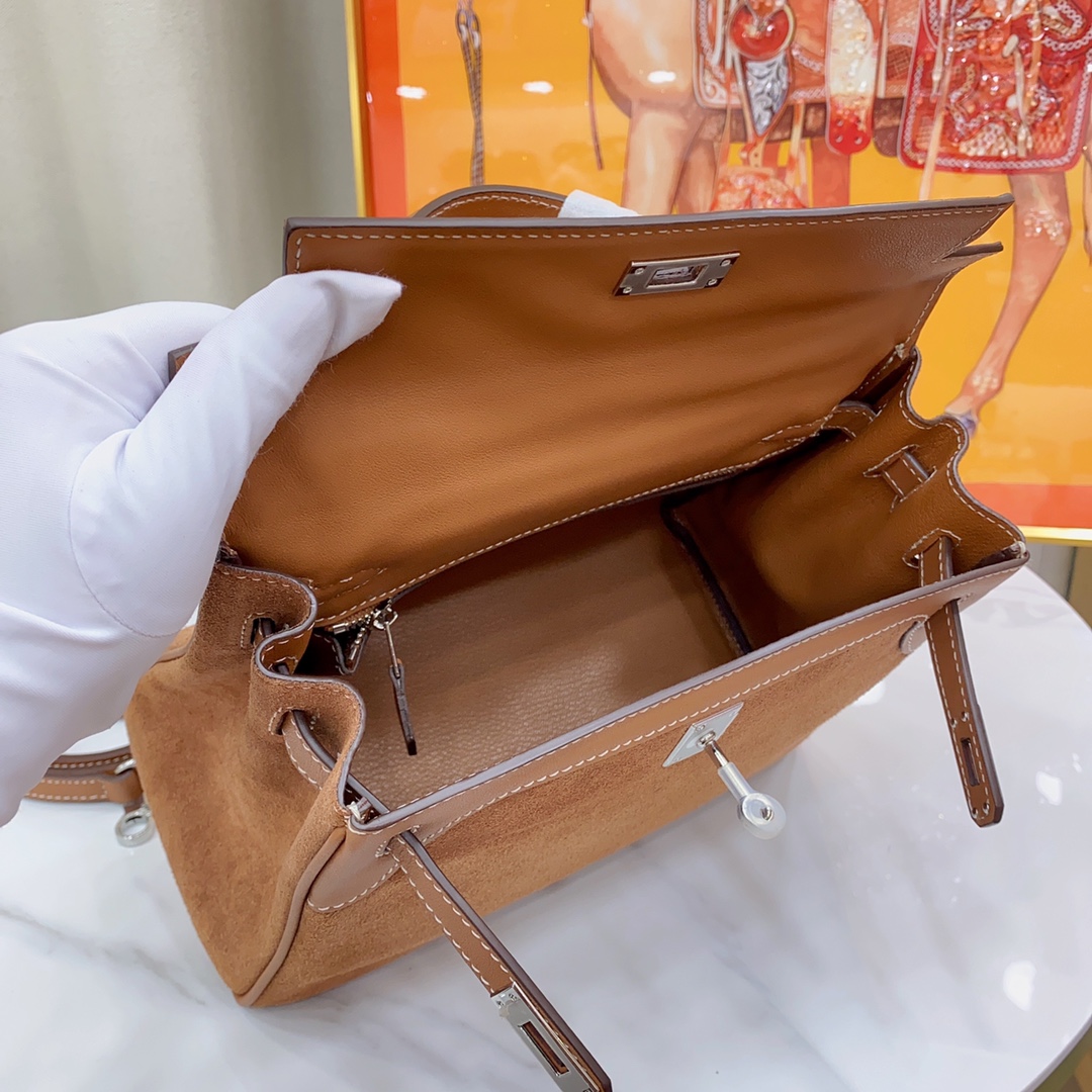 H-Inspired Kelly Haze Brown Suede - Handbags - Gorchic - $230.99