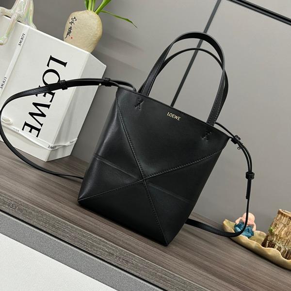 Puzzle iconic Puzzle Fold Tote in shiny calfskin Mini Black - Bag - Gorchic - $113.99