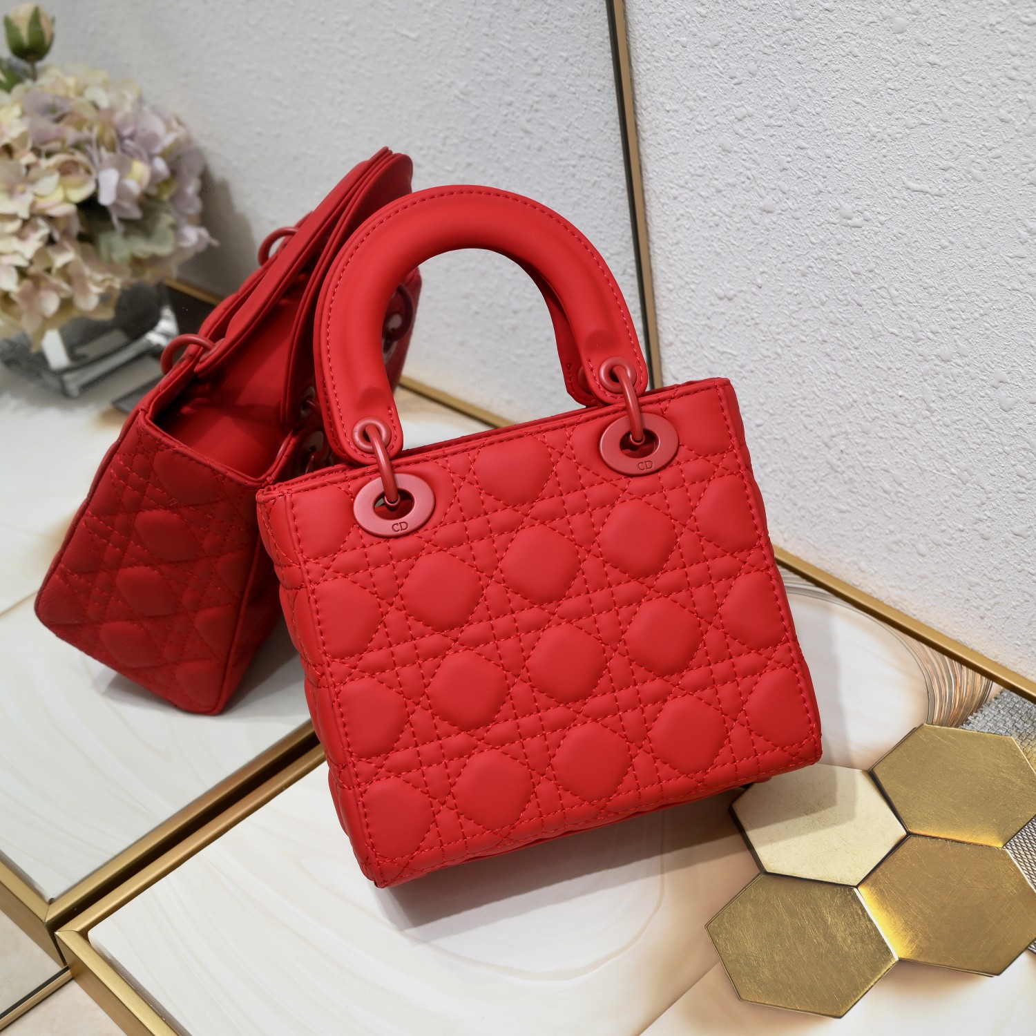 D Inspired Small Lady D Inspired Bag Red Ultramatte Calfskin - Bag - Gorchic - $144.99