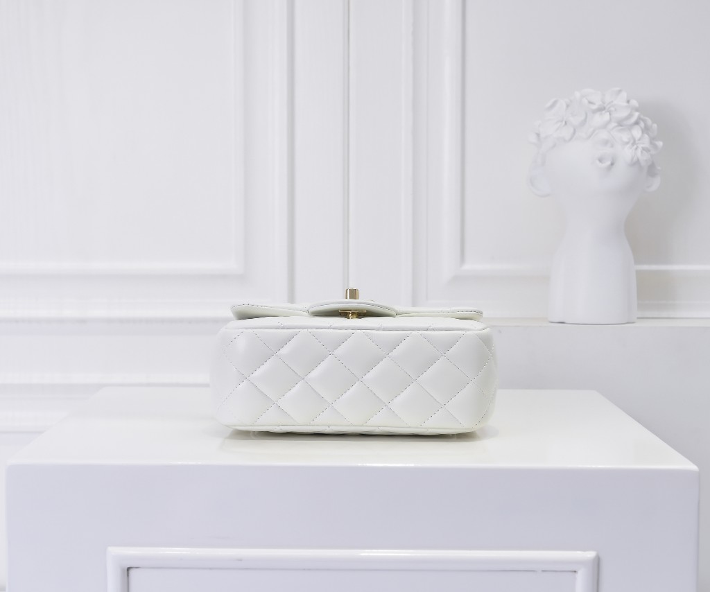 CC Inspired Classic Flag Bag Pearl Crush Mini Square White Calfskin Light Gold Hardware - Bag - Gorchic - $127.99