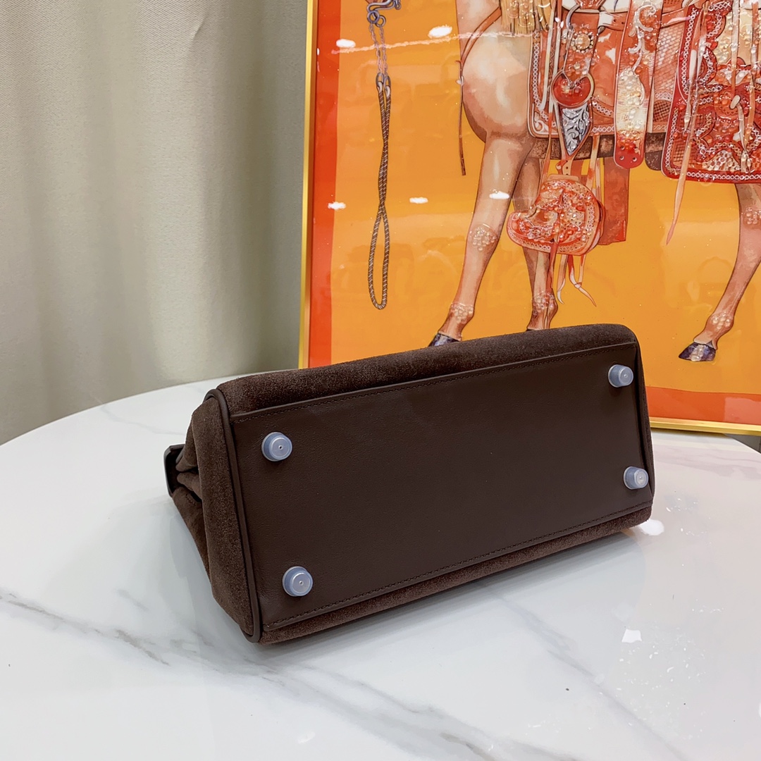 H-Inspired Kelly Haze Coffee Suede - Handbags - Gorchic - $230.99