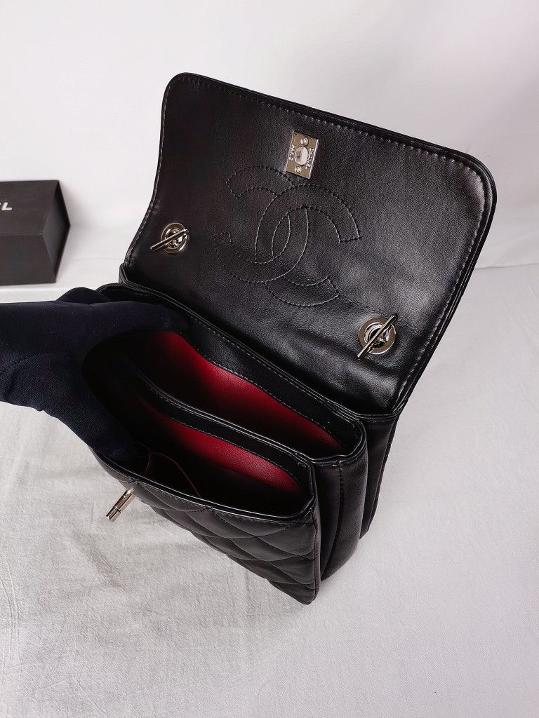 CC Inspired Top Handle Flap Bag Lambskin -Black - Gorchic - $140.99