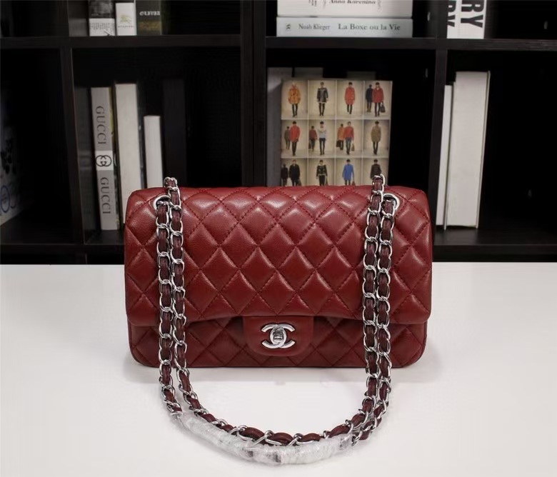 CC Inspired Classic Flag Handbag Lambskin & Gold-Tone Metal Burgundy Sliver Hardware - Bag - Gorchic - $137.99