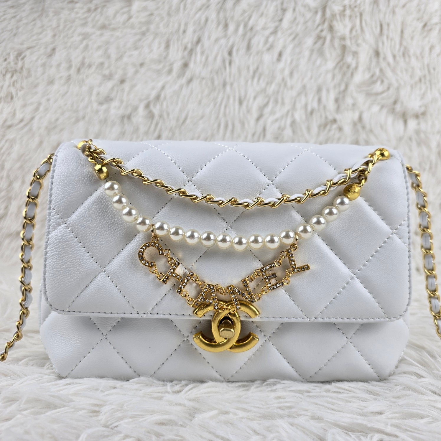 CC Inspired 24A Pearl Small Flap Bag-White - Bag - Gorchic - $139.99