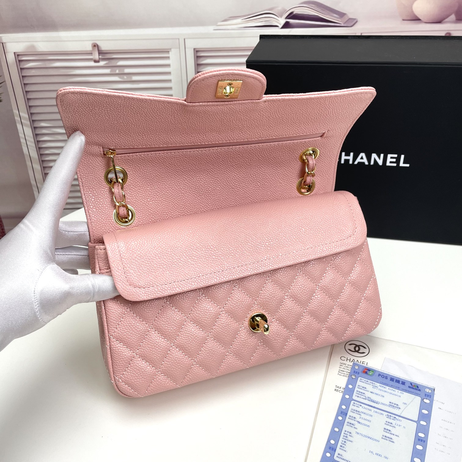 CC Inspired Classic Double Flap Bag Pink Caviar Golden Hardware - Bag - Gorchic - $122.99