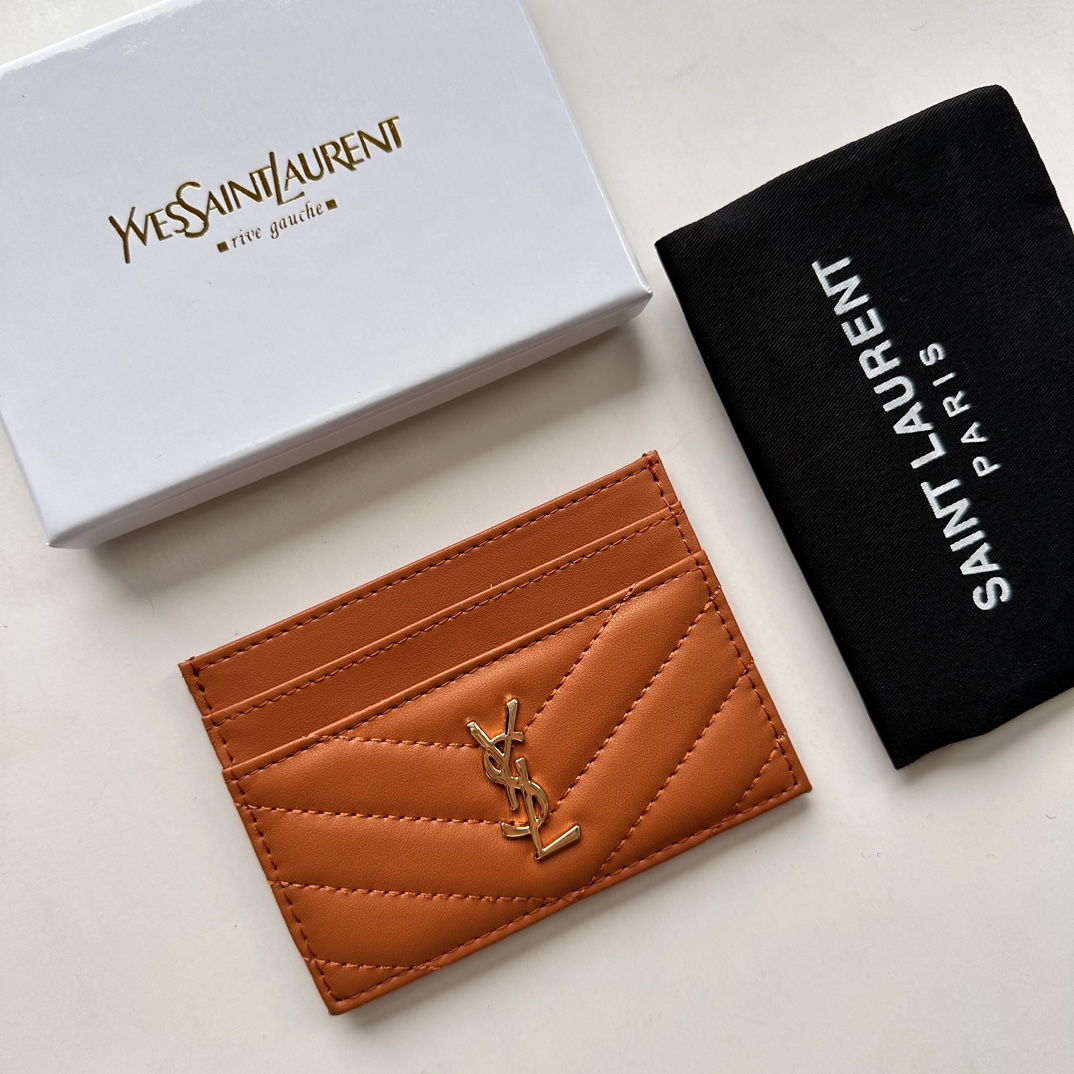 Lady Designer CASSANDRE MATELASSÉ card case in lambskin -Orange Wallet - Gorchic - $35.99