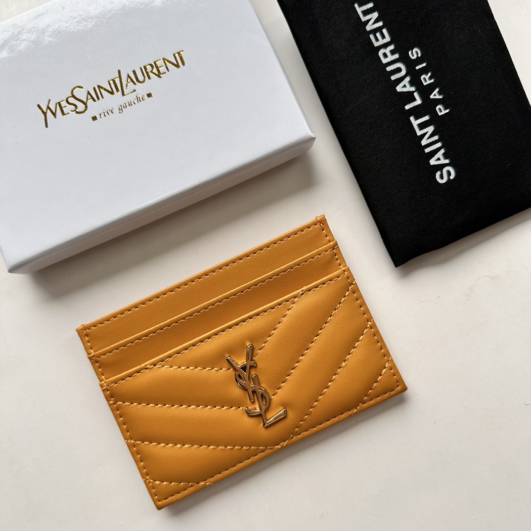 Lady Designer CASSANDRE MATELASSÉ card case in lambskin -Yellow Wallet - Gorchic - $35.99