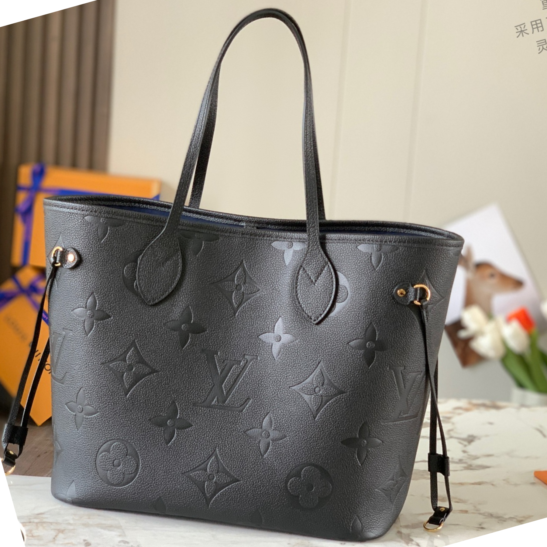 Designer Monogram Neverfull Black Embossed Medium Handbag - Gorchic - $118.99