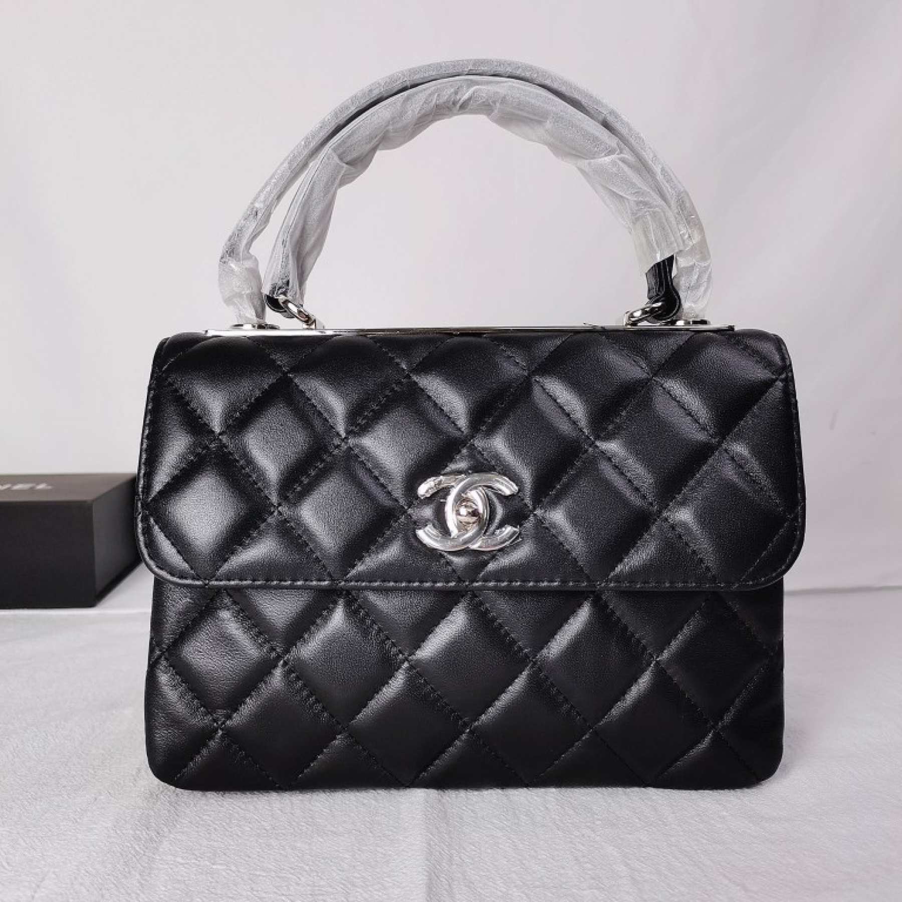 CC Inspired Top Handle Flap Bag Lambskin -Black - Gorchic - $140.99