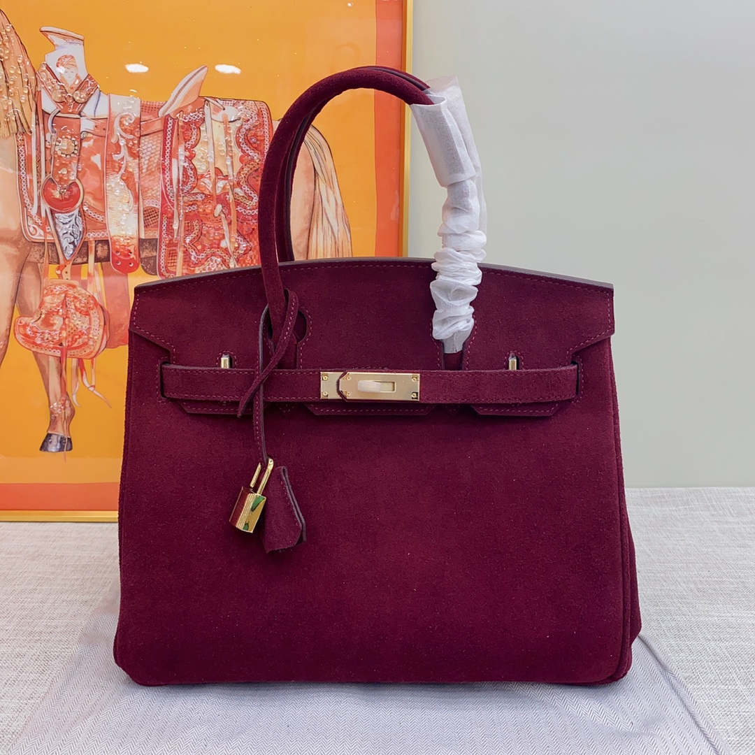 H-Inspired Birkin Bag Doblis Bag Golden Hardware-Burgundy Bag - Gorchic - $181.99