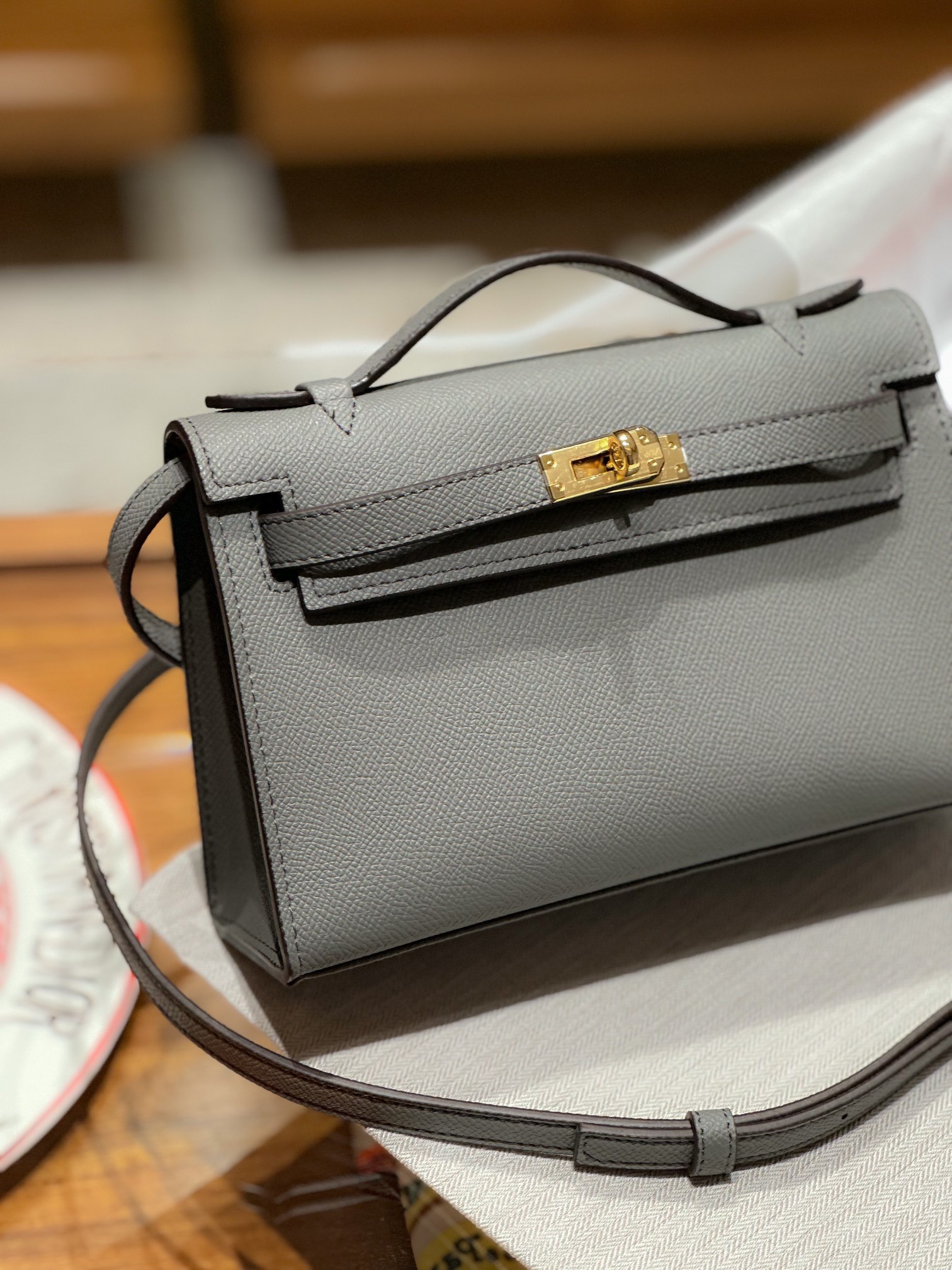 H-Inspired Kelly Mini 1st Kelly Pochette Generation Epsom Palm Leather-Dark Gray - Gorchic - $146.99