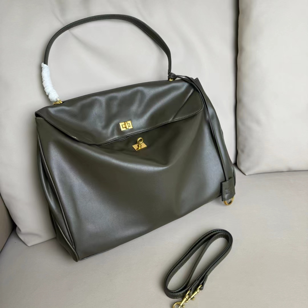 Hourglass iconic Rodeo leather shoulder bag in green and aged-golden hardware Multiple Size - Bag - Gorchic - $169.99