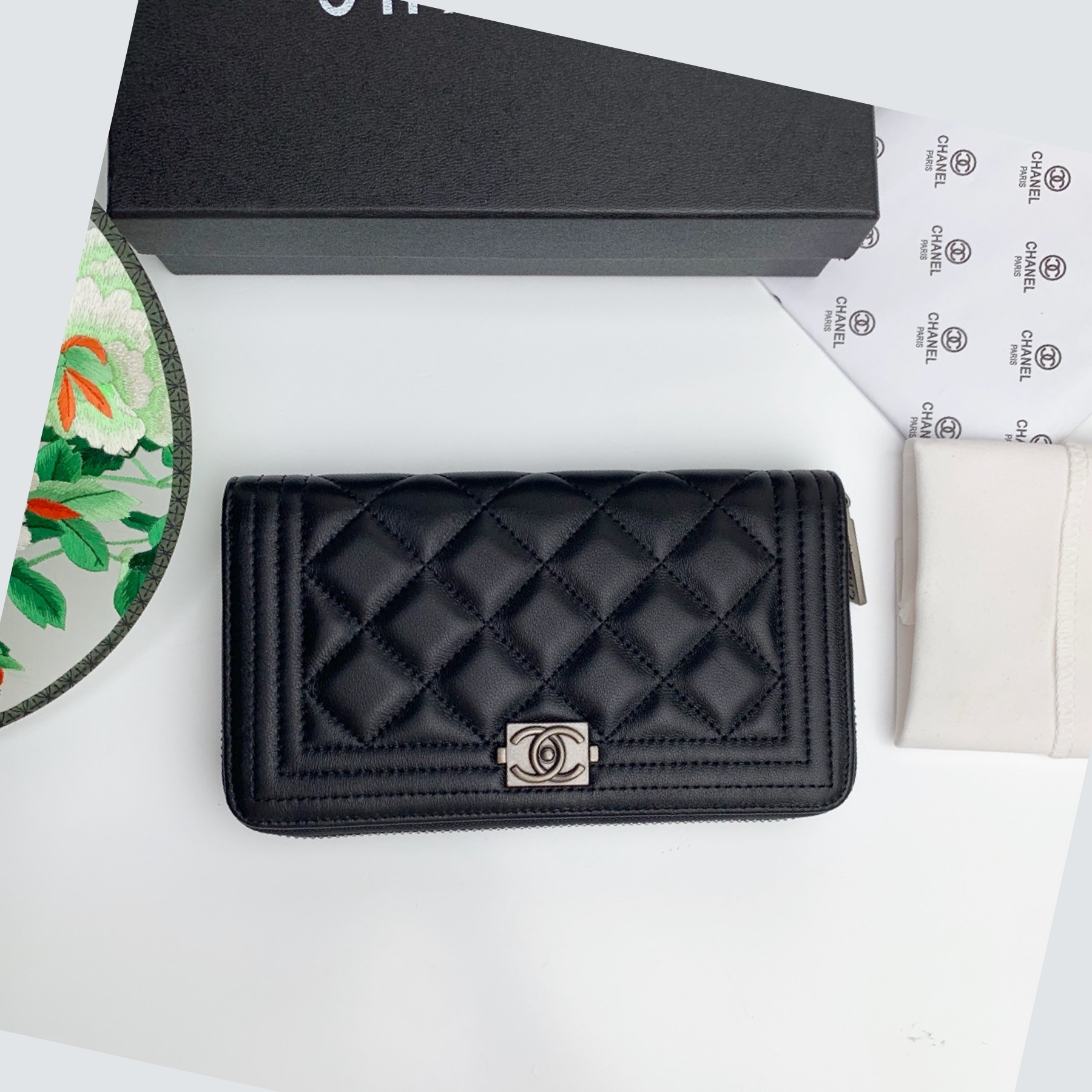 CC Inspired Zip Around Wallet Quilted Caviar Long-Plain Sier Wallet - Gorchic - $52.99