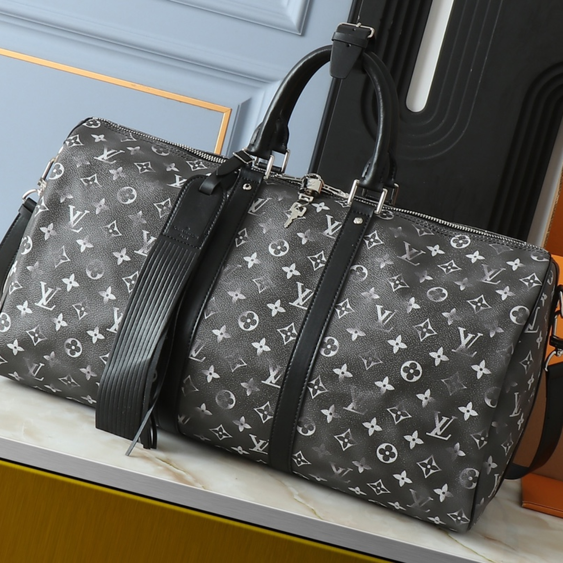 Designer Monogram Keepall Bandoulière 50 Black Distressed Leather- Bag - Gorchic - $165.99