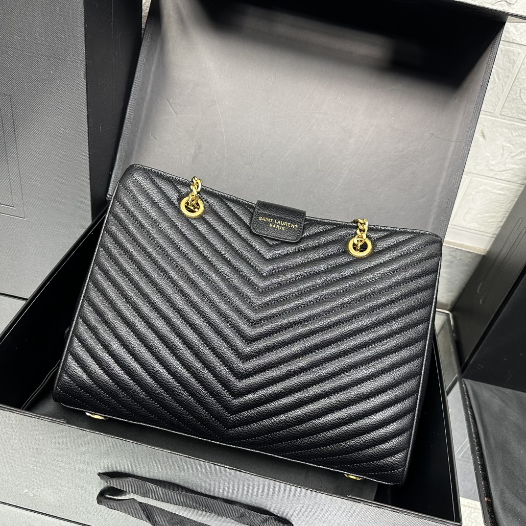 Lady Designer Black Matelasse Leather Cassandre Large Shopper Tote-Gold Hardware - Bag - Gorchic - $153.99