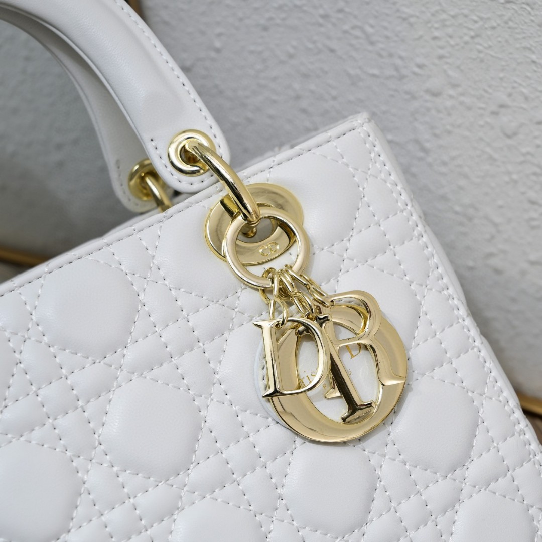 D Inspired Medium Lady D Inspired Bag White Cannage Calfskin Golden Hardware - Bag - Gorchic - $144.99