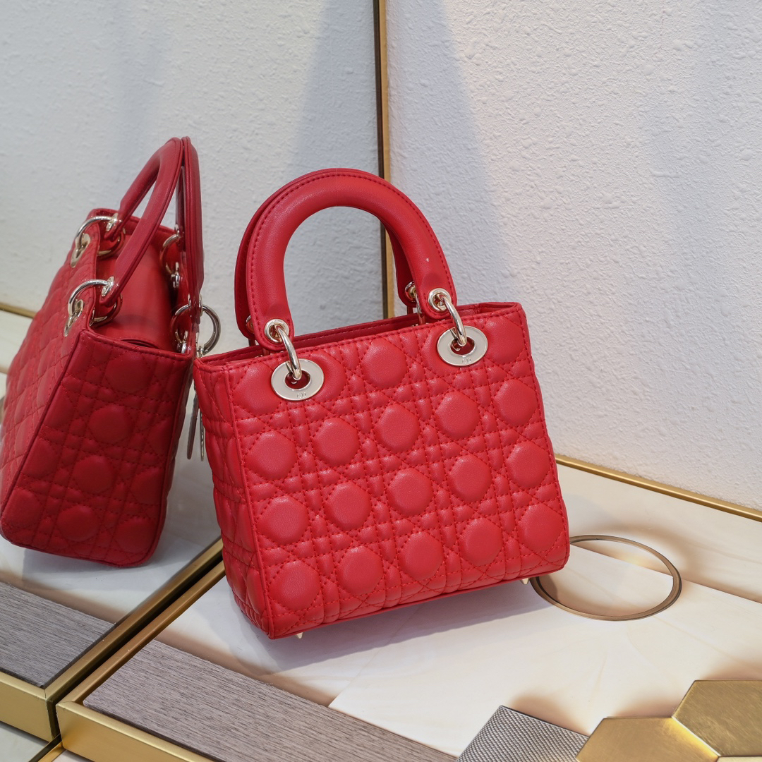 D Inspired Small Lady D Inspired Bag Red Cannage Calfskin Golden Hardware - Bag - Gorchic - $144.99