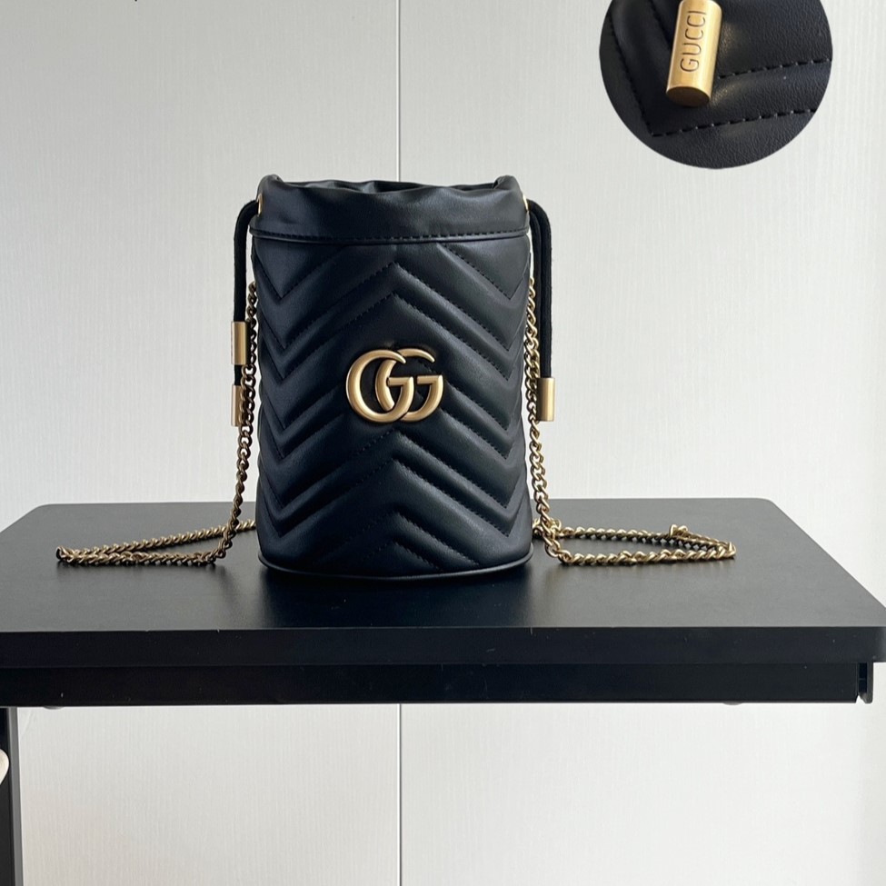 Double-G GG marmont mini bucket bag Black - Bag - Gorchic - $121.99
