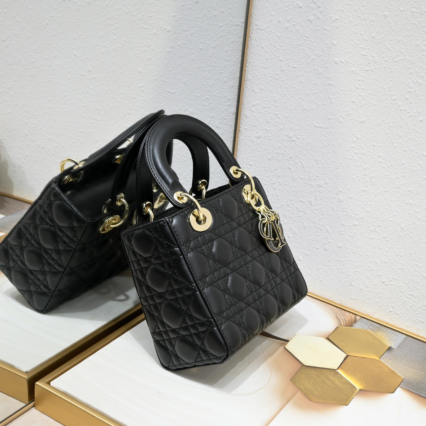 D Inspired Small Lady D Inspired Bag Black Cannage Calfskin - Bag - Gorchic - $144.99