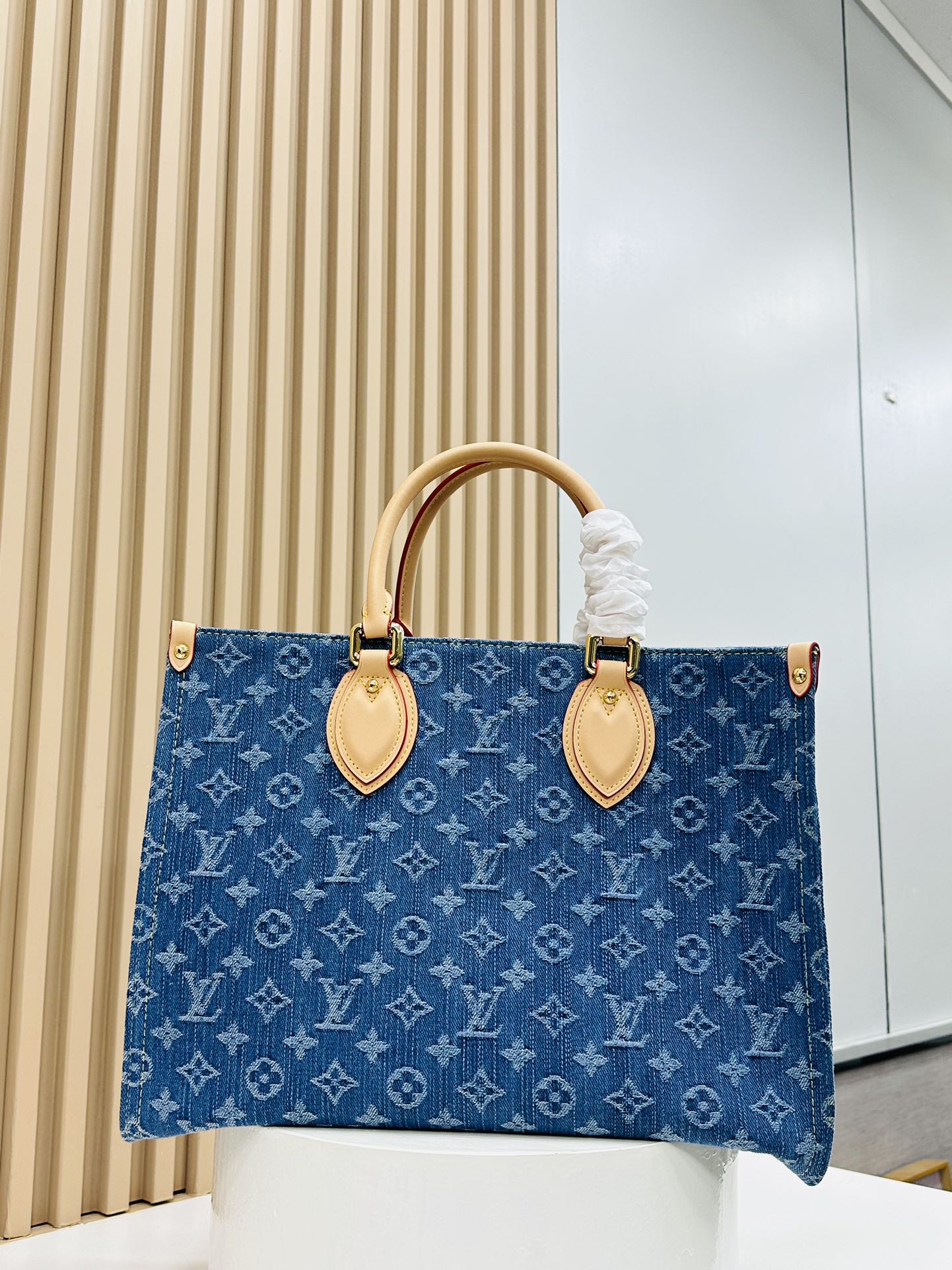 Designer Monogram Jacquard Denim Onthego MM Blue - Bag - Gorchic - $132.99