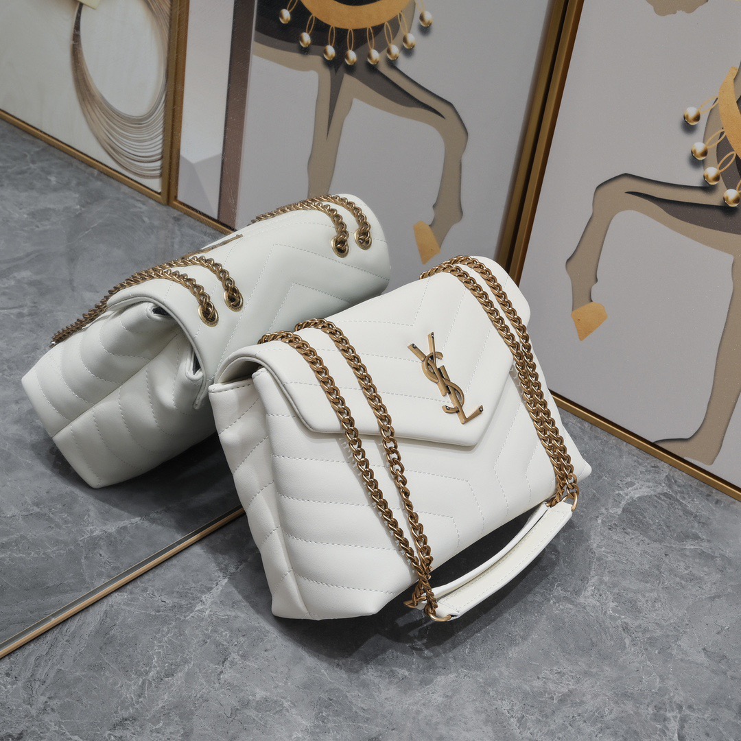 Lady Designer Loulou small quilted leather white golden hardware shoulder bag - Gorchic - $138.99