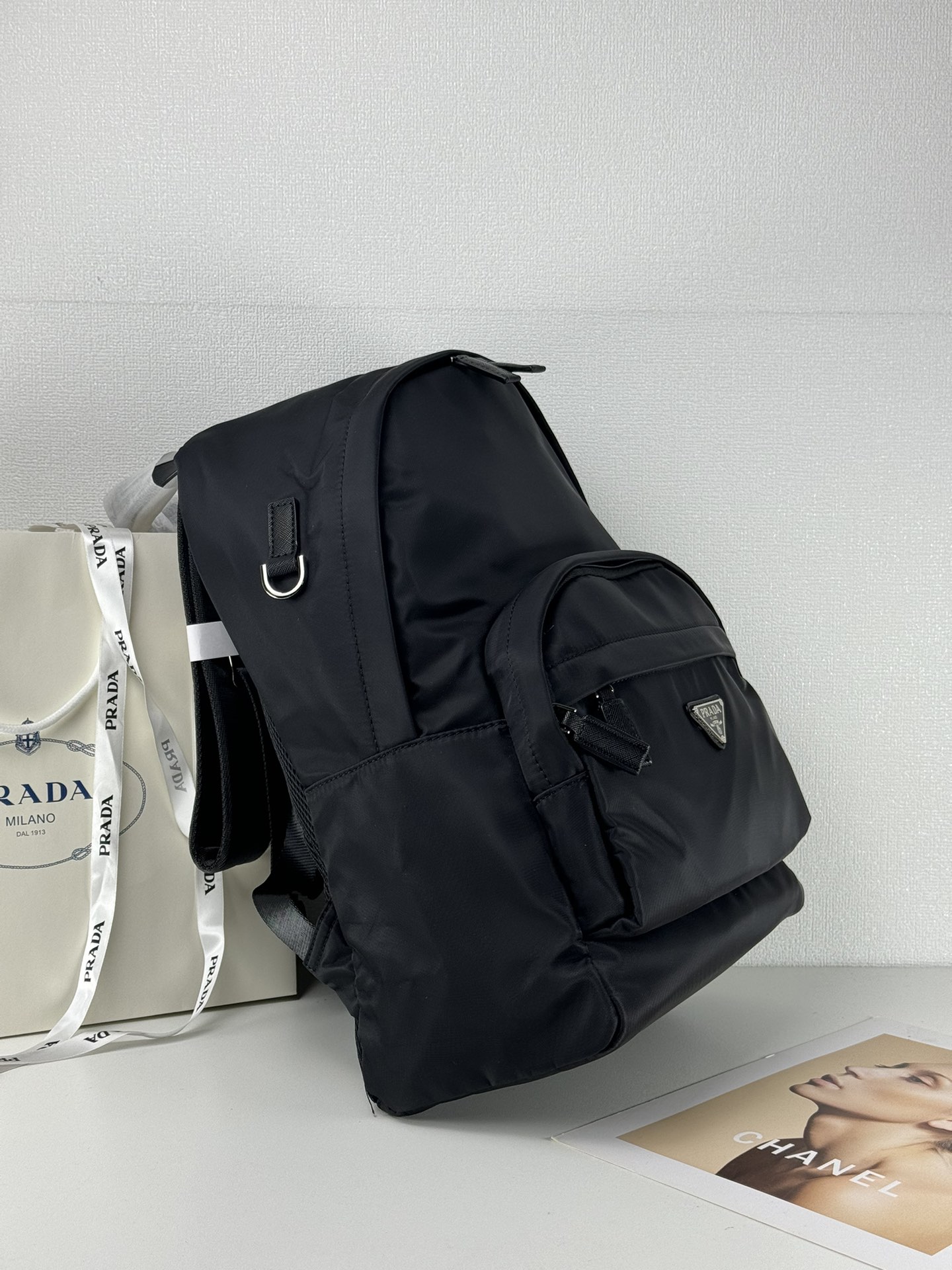 Saffiano texture Tessuto Saffiano Backpack Black Schoolbag - Gorchic - $132.99
