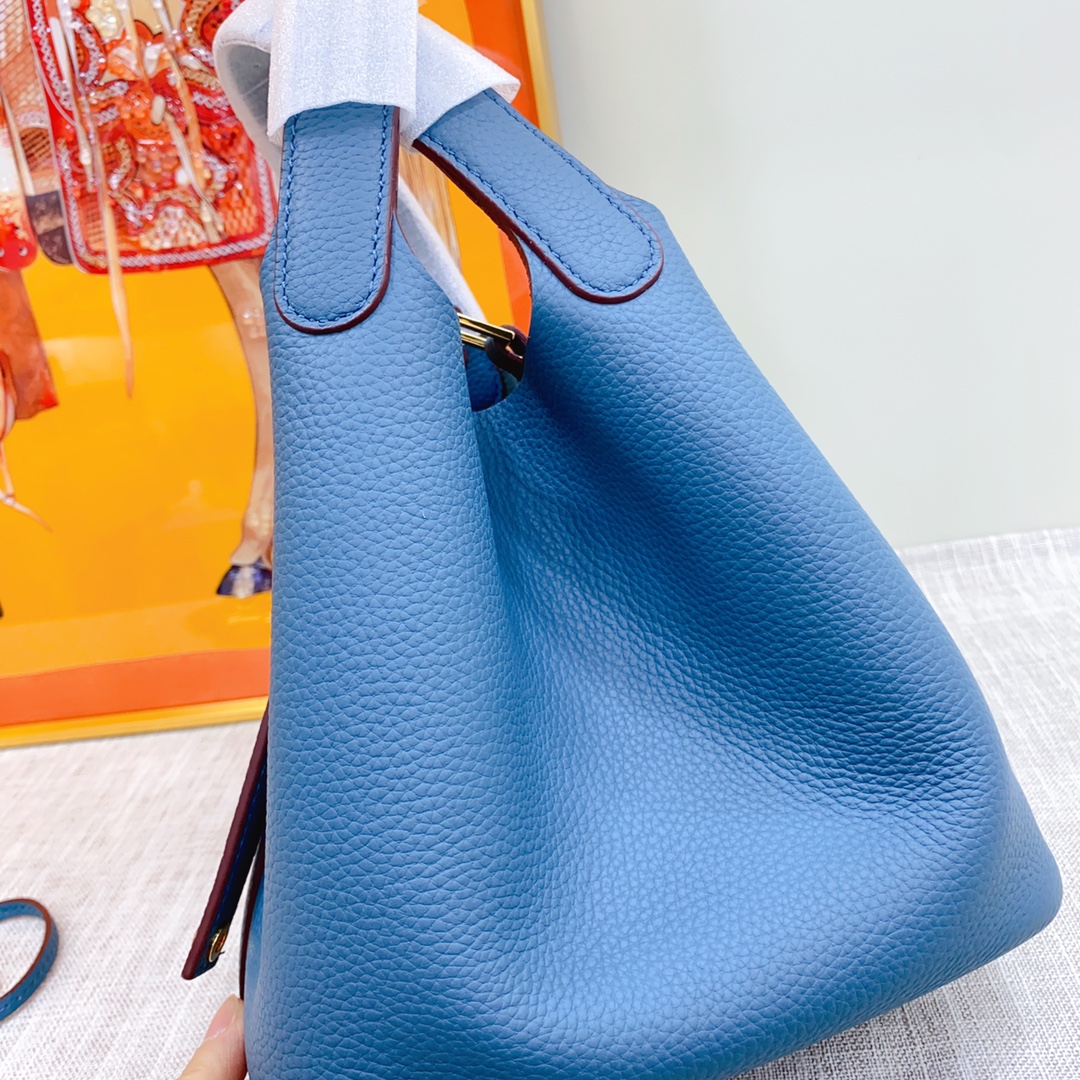 H-Inspired Clemence Picotin Lock Bag Golden Hardware-Blue Bag - Gorchic - $151.99